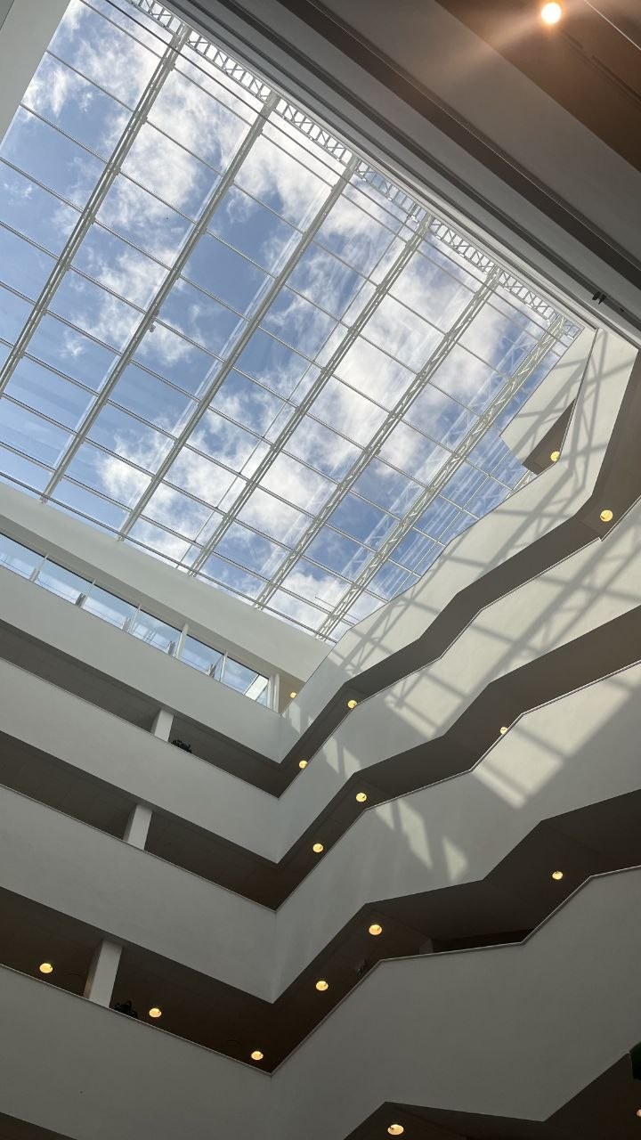 The atrium balconies seen from below