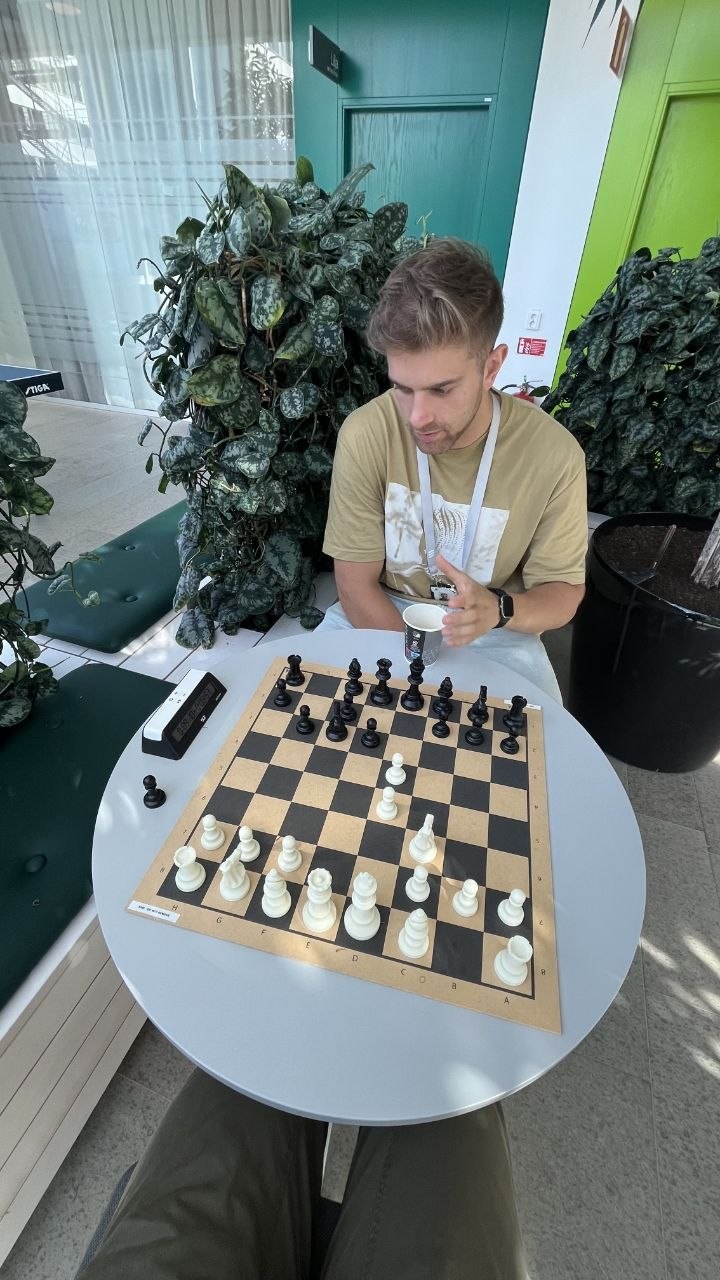 A chess match in the office lounge