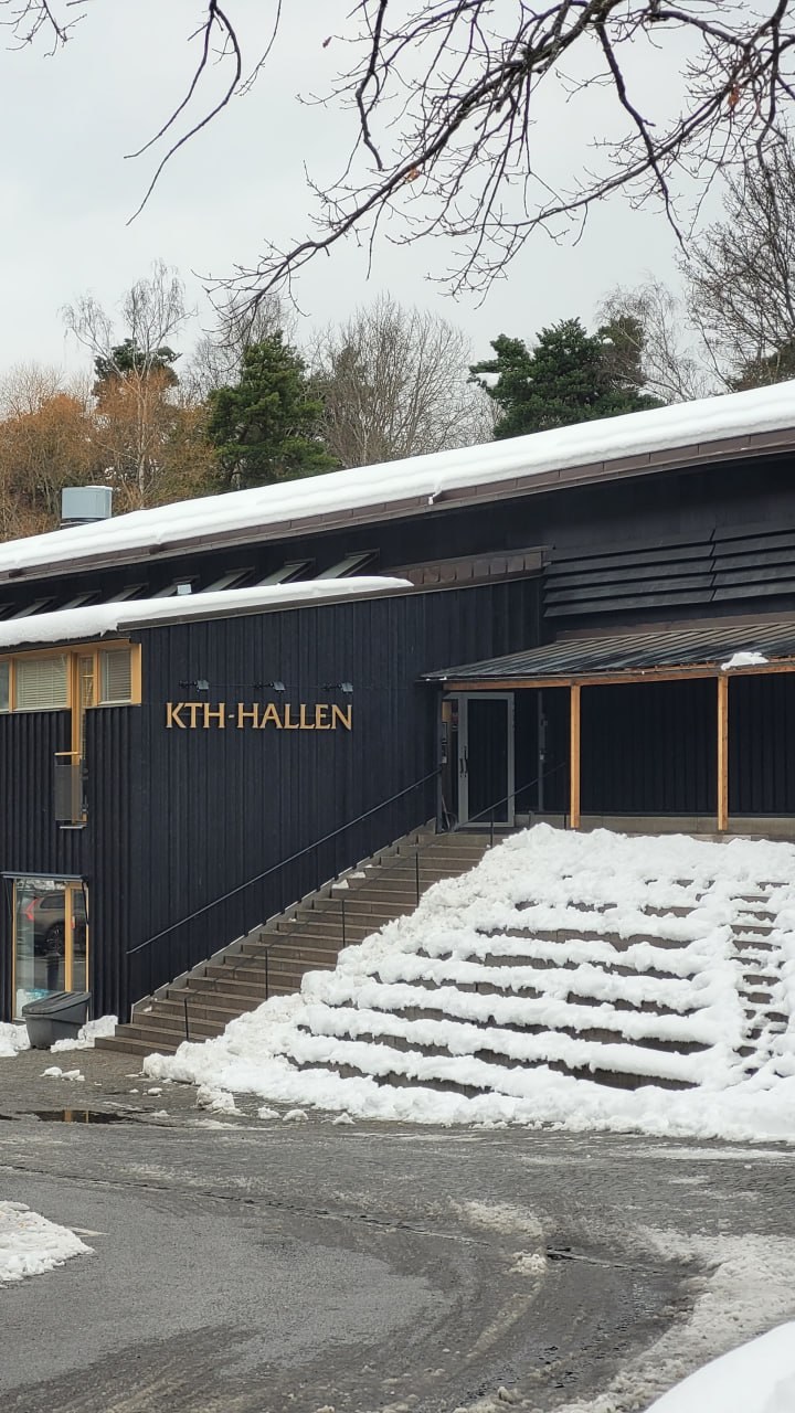 KTH-Hallen sports building covered in snow