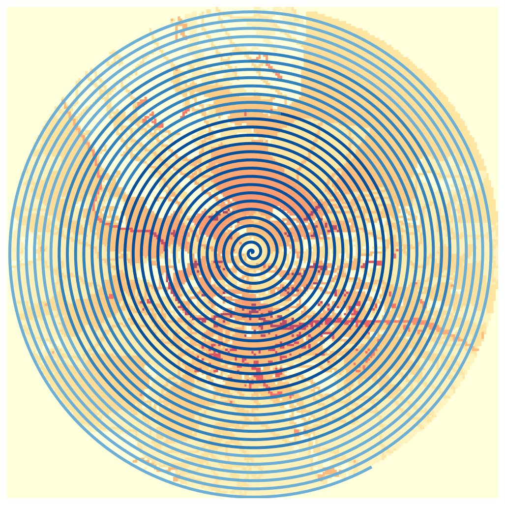 Spiral search path and heatmap