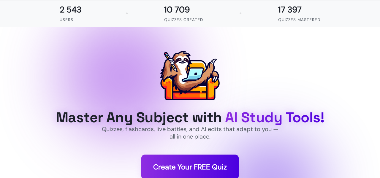 WiseSloth.app — free AI quizzes and live battles, in English and Spanish